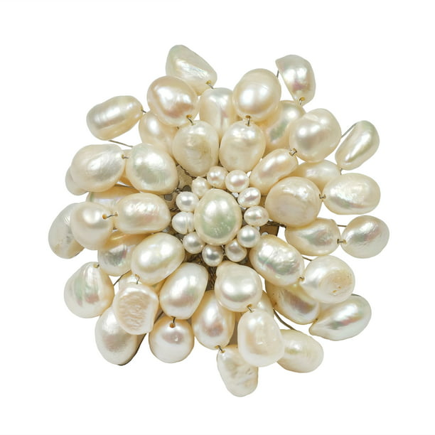 Natural 8-9mm white Freshwater Pearl Brooches flower Zirconia Brooch Pin
